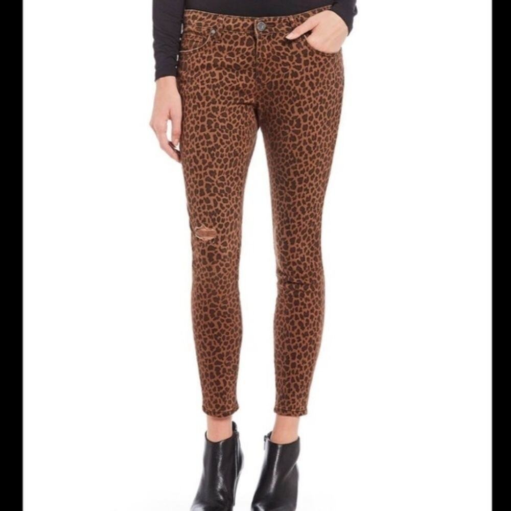 KUT from the Kloth Donna Ankle Skinny Leopard Distressed Jeans Brown Size 8